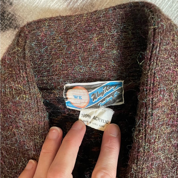 Vintage thick cozy cardigan sz Small brown/black - Picture 2 of 7